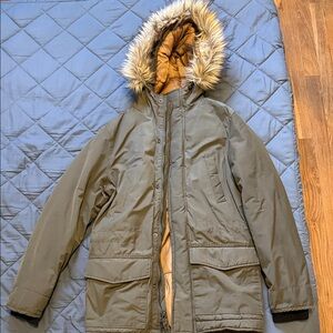 Aeropostale Olive Pea Coat with Faux Fur Hood